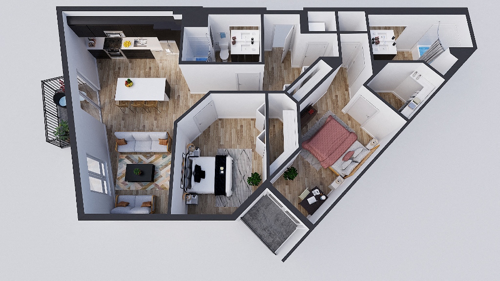 Floor plan for 2 beds, 2 baths, 1195 sqft